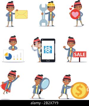 Set character of man attack of bird on his eye. Stock Vector