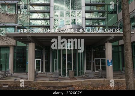 Vancouver, Canada - February 17, 2020: View of entrance 'Gordon and Leslie Diamond Health Care Centre' in Downtown Vancouver Stock Photo