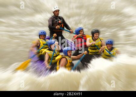 Whitewater Rafting Blurred In Post Production Stock Photo