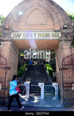 NHA TRANG, VIETNAM – 28 FEBRUARY 2020 : Tourists are entering the passageway door at Ponagar temple relics in nha trang Stock Photo