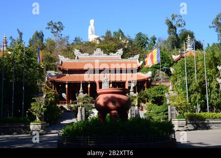 NHA TRANG, VIETNAM – 28 FEBRUARY 2020 : Long Son Pagoda, also known as Chua Long Son, is situated on the foothill of Trai Thuy Mountain in the city of Stock Photo