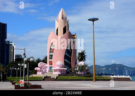 NHA TRANG, VIETNAM – 29 FEBRUARY 2020 : Tram Huong Tower, which is located in the center of the city, ,is considered as the symbol of Nha Trang city Stock Photo