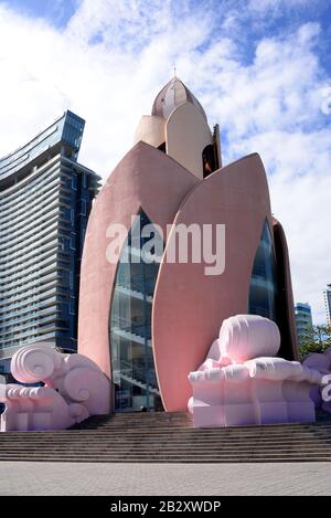 NHA TRANG, VIETNAM – 29 FEBRUARY 2020 : Tram Huong Tower, which is located in the center of the city,is considered as the symbol of Nha Trang city Stock Photo