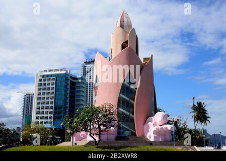 NHA TRANG, VIETNAM – 29 FEBRUARY 2020 : Tram Huong Tower, which is located in the center of the city,is considered as the symbol of Nha Trang city Stock Photo