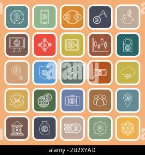 Bitcoin line flat icons on orange background, stock vector Stock Vector