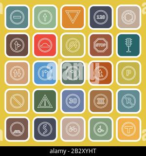 Road sign line flat icons on yellow background, stock vector Stock Vector