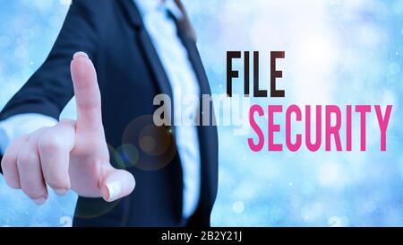 Word writing text File Security. Business photo showcasing Protecting digital data such as those in a database from loss Stock Photo