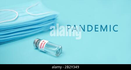 Pandemic background. COVID-19 new coronavirus disease. Dangerous bacteria. Biotechnology concept. Healthcare background. Word pandemic. Conceptual. Copy space Stock Photo