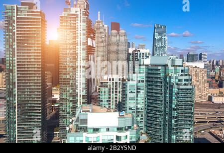 New Toronto Residential condominiums in a trendy district near the lake shore facing Ontario lake Stock Photo