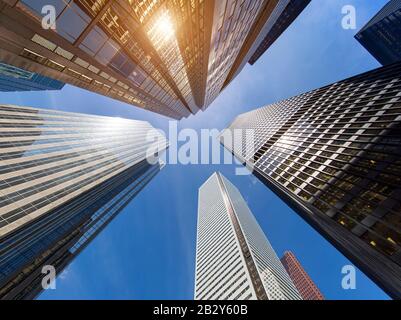 Scenic Toronto financial district skyline in the city downtown near Bay and King intersection, Stock Exchange and banking plaza Stock Photo