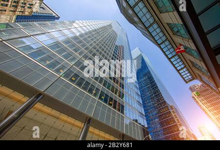 Scenic Toronto financial district skyline in the city downtown near Bay and King intersection, Stock Exchange and banking plaza Stock Photo