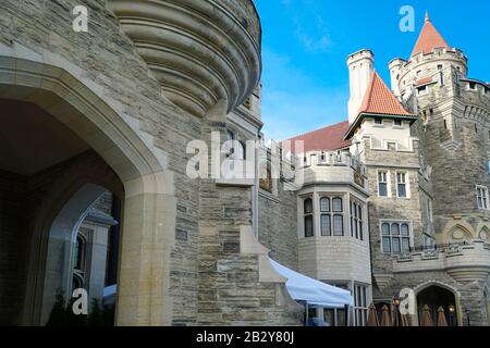 Historic castle of Casa Loma, Gothic Revival style mansion, garden, and upscale gourmet restaurant in midtown Toronto Stock Photo