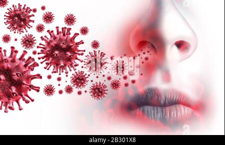 Coronavirus outbreak spreading and coronaviruses influenza spread as dangerous flu strain cases as a pandemic medical health risk concept with disease. Stock Photo