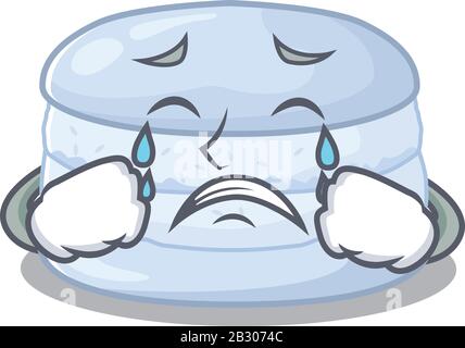 Blueberry macaron cartoon character concept with a sad face Stock Vector