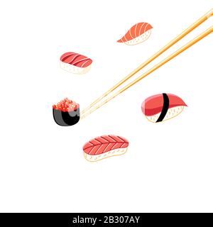 Illustration of a delicious sushi background on a white background. Stock Vector