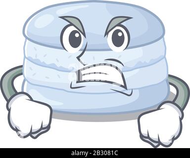 Blueberry macaron cartoon character style having angry face Stock Vector