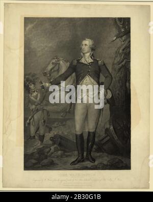 Gen. Washington (on the battle field at Trenton) - engraved by W. Warner from the original picture by Col. John Trumbull in possession of Yale College N. Haven. Stock Photo