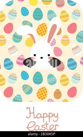 Vector Easter card. Easter rabbit,decorative eggs and lettering Stock Vector