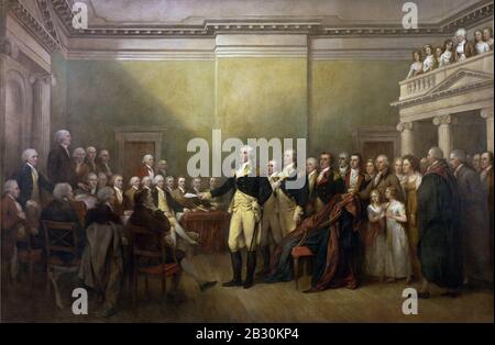 General George Washington Resigning his Commission. Stock Photo