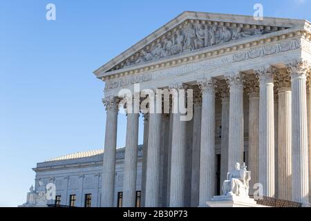 Front of the United States Supreme Court on clear, sunny day in Washington, D.C, Stock Photo