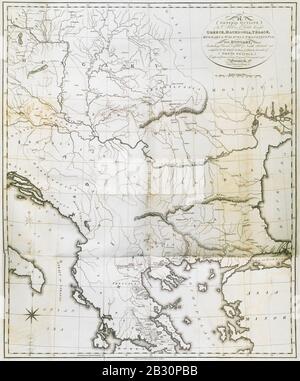 General Outline of the Authors Route through, Greece, Macedonia, Thrace, Bulgaria, Walachia, Transylvania, and Hungary - Clarke Edward Daniel - 1816. Stock Photo