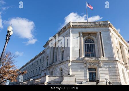 Entrance to the Russell Senate Office Building across from the U.S. Capitol on a beautiful, sunny day. Stock Photo