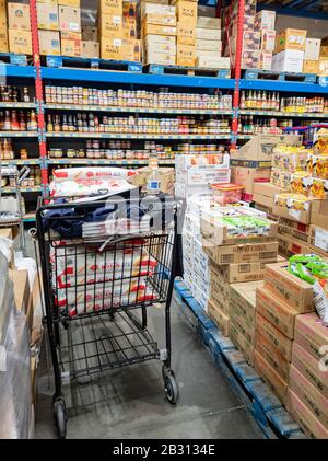 Las Vegas, MAR 3: Interior view of a supermarket which a cart was full of rice pack on MAR 3, 2020 at Las Vegas, Nevada Stock Photo