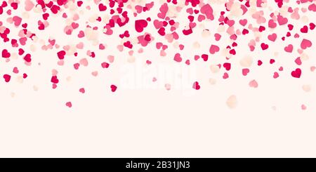 Happy Valentines Day background, paper red, pink and white hearts confetti. Vector illustration. Stock Vector