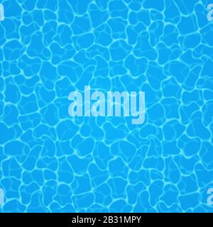 Swimming pool bottom caustics ripple and flow with waves background. Seamless blue ripples pattern. Vector illustration. Stock Vector