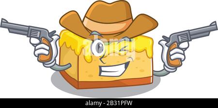 Lemon cheesecake Cowboy cartoon concept having guns Stock Vector