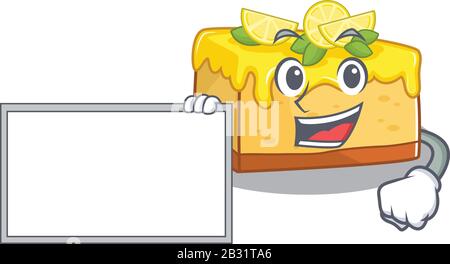 cartoon character of lemon cheesecake design concept bring a board Stock Vector