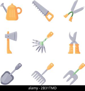 tools and gardening icon set over white background, flat style, vector ...
