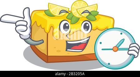 cartoon character concept lemon cheesecake having clock Stock Vector