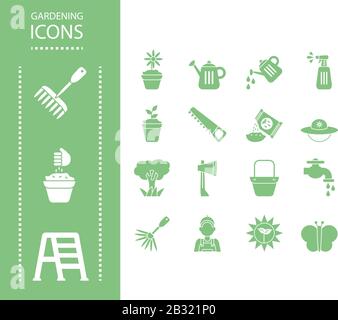 gardening icons over white background, silhouette style, vector illustration Stock Vector