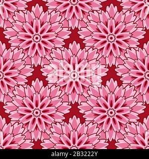 seamless pattern geometric ornament flowers on a red background. Vector image Stock Vector