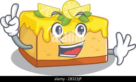 mascot cartoon concept lemon cheesecake in One Finger gesture Stock Vector