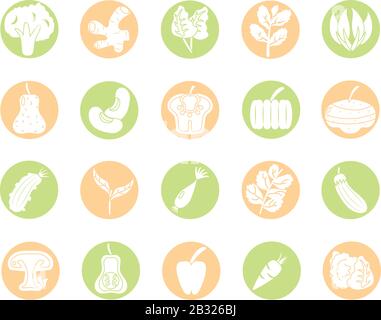 healthy vegetables icon set, block style, vector illustration Stock Vector