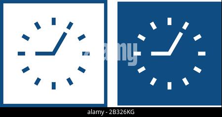 Clock time with dial. The symbol is located in a square frame. Vector blue icons. Stock Vector