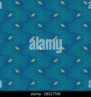 teal and blue peacock feathers seamless vector pattern Stock Vector