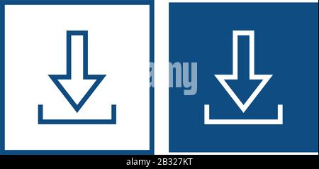 Download with arrow. The symbol is located in a square frame. Vector blue icons. Stock Vector
