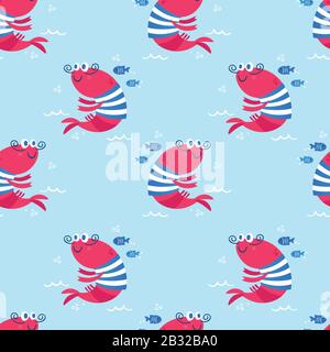 Cute sea animals of the deep fish and shrimp. Stock Vector