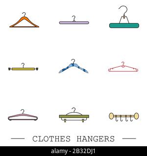 Hangers vector color icons set. Set of vector illustration hanger for clothing and fashion. clothes hangers icon set Stock Vector