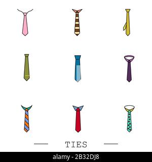 Tie Icon set color Vector Illustration On white Background Eps 10. Ties Icon set in trendy color style isolated.   Necktie symbol for your web site de Stock Vector