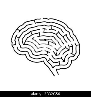 Brain shaped maze, black silhouette on white Stock Vector