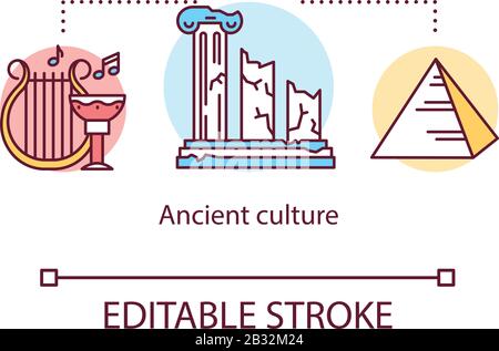 Ancient culture concept icon. Development of science and art in Egypt and Greece. History of world civilization idea thin line illustration. Vector Stock Vector