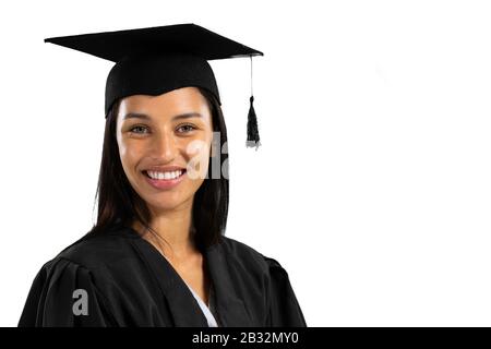 Mixed race female student on white background Stock Photo