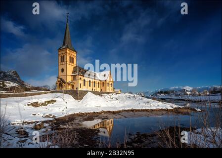 Vågan Church / Lofoten Cathedral in Kabelvåg, Lofoten Stock Photo