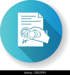 Hand with stamp blue flat design long shadow glyph icon. Certificate. Notarized document. Apostille and legalization. Contract. Legal agreement Stock Vector