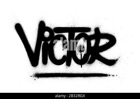 graffiti victor word sprayed in black over white Stock Vector