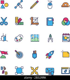 Digital illustrator linear icons set. Vector, Sketch, Layers ...